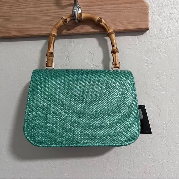 Haute Hippie Straw Flowers Bamboo Handle Satchel Shoulder Crossbody Chain OS - Picture 5 of 9